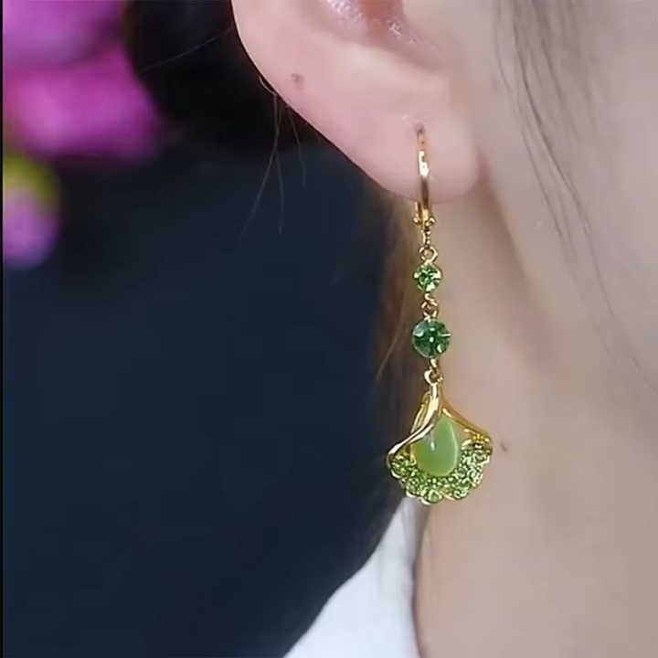 Pendientes de Borlas de Ópalo con Diamantes de Imitación Verdes